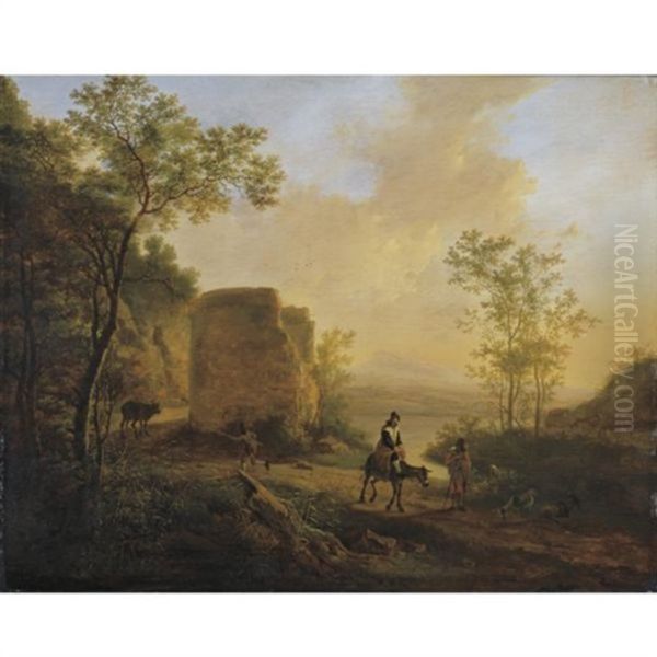 A Southern Landscape With A Ruin Oil Painting by Jan Dirksz. Both