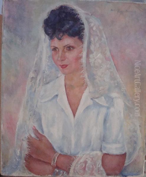 Portrait De Femme En Mantille Oil Painting by Nina Aleksandrowicz