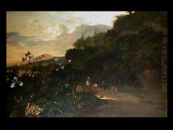 Klassische Sudliche Landschaft Mit Reitegruppe Und Dickicht-stilleben by Jan Dirksz. Both