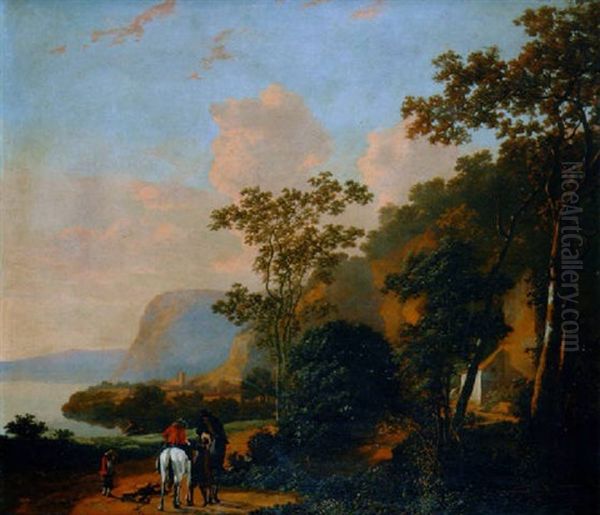 La Halte Sur Le Chemin Le Long Du Lac Oil Painting by Jan Dirksz. Both