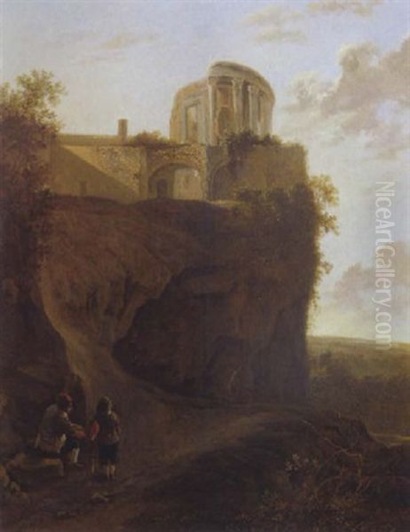 La Halte Au Bord Du Chemin Creux Pres Des Ruines Oil Painting by Jan Dirksz. Both