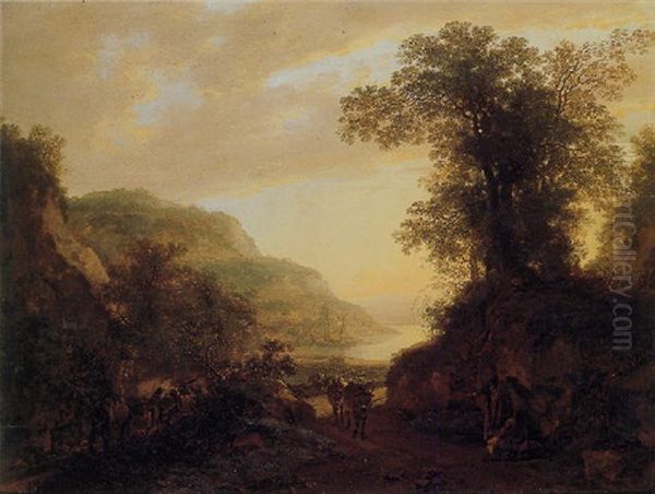 Italianate Landscape With Cattle And Travellers Oil Painting by Jan Dirksz. Both