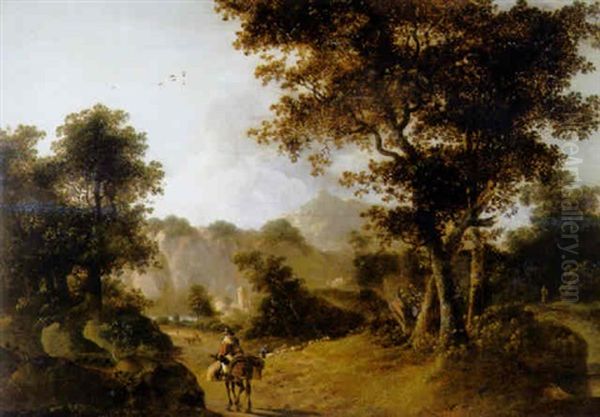 A Muleteer On A Track In An Italianate Landscape by Jan Dirksz. Both