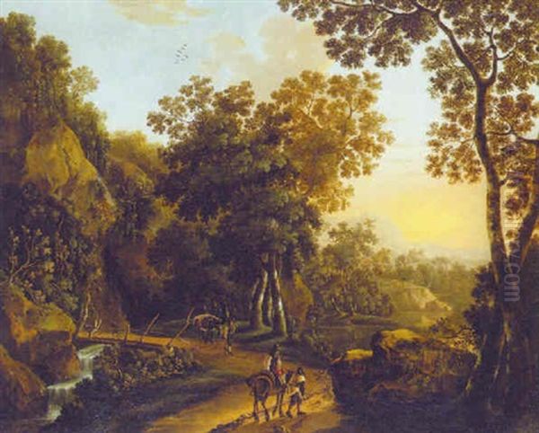 A Wooded Landscape With Travellers On A Track by Jan Dirksz. Both