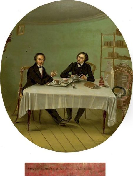 Pushkin And Gogol Oil Painting by Nikolai Alekseev