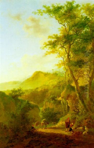 A Rocky Wooded Landscape With A Muleteer                    And A Shepherd On A Mountain Track by Jan Dirksz. Both