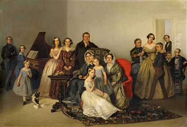 Portrait Of The Andreas Matthiessen Family Oil Painting by Georg Bothmann