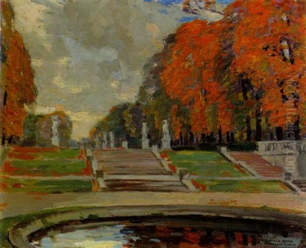 The Gardens At Chateau De Saint-cloud In Autumn Oil Painting by Cornelis Botke