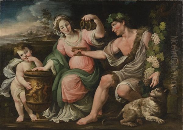 Bacchus, Temperance (?) And Cupid Oil Painting by Giovanni Maria Bottalla