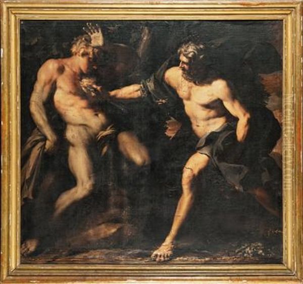 Prometeo Da Vita Col Fuoco Ad Una Statua Di Creta Olio Su Tela Oil Painting by Giovanni Maria Bottalla