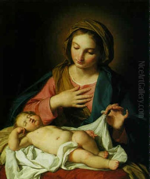 The Madonna Adoring The Christ Child Oil Painting by Giuseppe Bottani