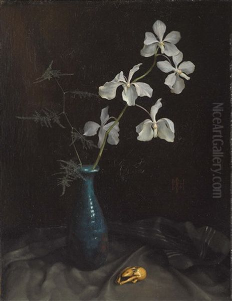 Stillleben Mit Orchidee Und Netsuke Oil Painting by Herbert Boettger