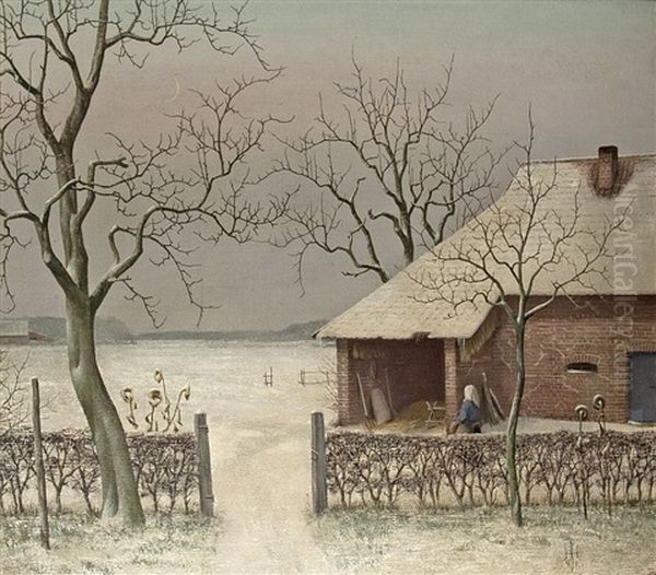 Gehoft Im Winter Oil Painting by Herbert Boettger