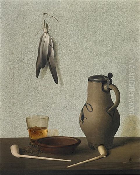 Stillleben Mit Federn Und Krug Oil Painting by Herbert Boettger