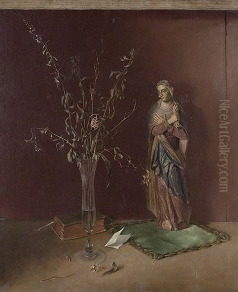 Still Life With Vase And Statuette Oil Painting by Herbert Boettger