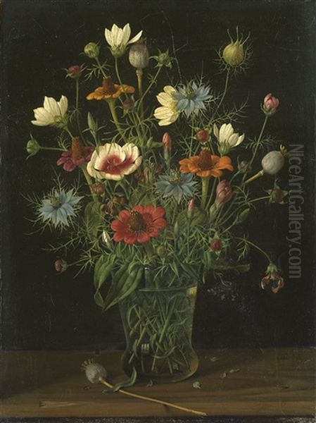 Blumenstilleben Mit Mohnkapseln Oil Painting by Herbert Boettger