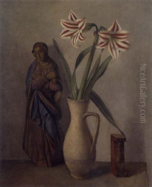 Lilien Im Krug Neben Einer Madonnenfigur Oil Painting by Herbert Boettger