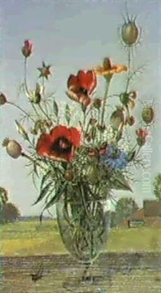 Vase Mit Mohnblumen Oil Painting by Herbert Boettger