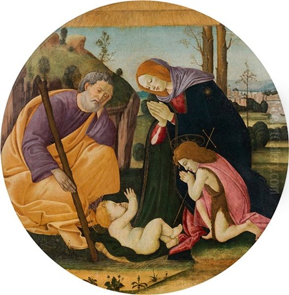 Holy Family With Saint John The Baptist Oil Painting by Sandro Botticelli