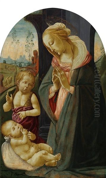 Madonna And Child With The Infant Saint John The Baptist Oil Painting by Sandro Botticelli