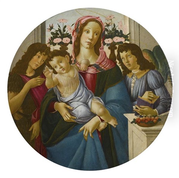 The Madonna And Child With Saint John The Baptist And An Angel Before A Window (collab. W/studio) Oil Painting by Sandro Botticelli