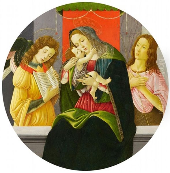 Madonna Mit Dem Kind, Johannes Dem Taufer Und Einem Engel Oil Painting by Sandro Botticelli