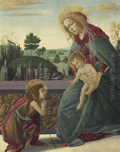 The Rockefeller Madonna: Madonna And Child With Young Saint John The Baptist Oil Painting by Sandro Botticelli