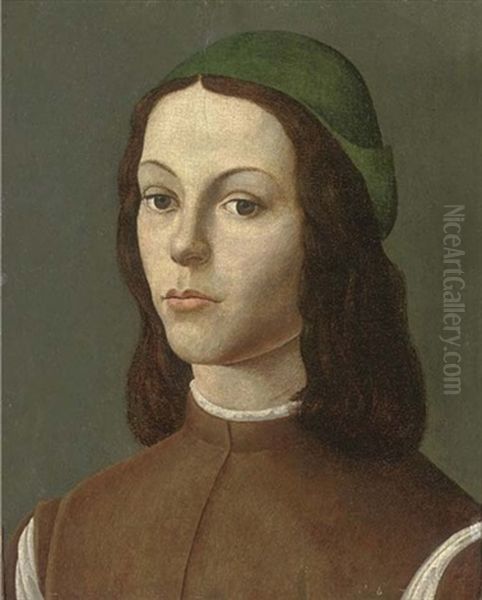 Portrait Of A Youth, Bust-length, Wearing A Green Cap And A Brown Doublet Oil Painting by Sandro Botticelli