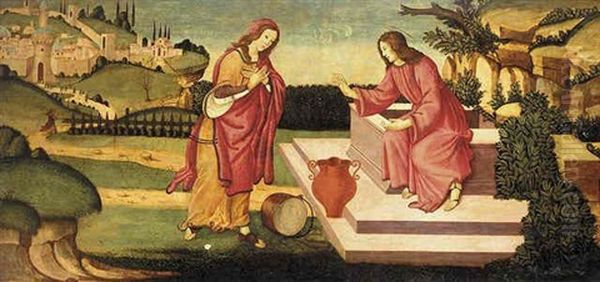 Christ And The Woman Of Samaria At The Well Oil Painting by Sandro Botticelli