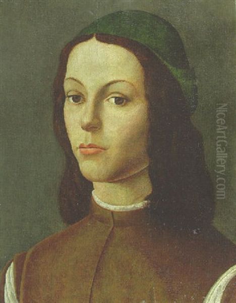 Portrait Of A Youth In A Brown Doublet And Green Cap by Sandro Botticelli