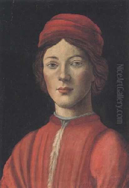 Portrait Of A Boy, Head And Shoulders, In A Red Coat And Cap Oil Painting by Sandro Botticelli