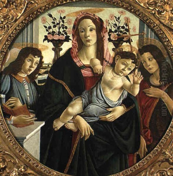 La Madonna Col Bambino Benedicente, S. Giovanni Battista E Un Angelo Oil Painting by Sandro Botticelli