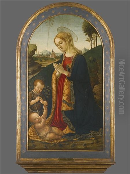 The Madonna And Child In A Landscape, With The Infant Saint John The Baptist Oil Painting by Francesco Botticini