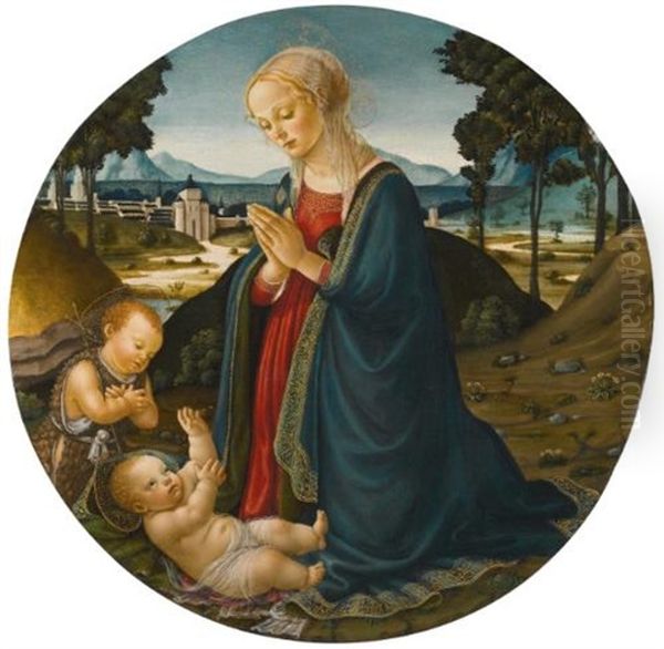 The Madonna And Child With The Infant Saint John The Baptist In A Landscape Oil Painting by Francesco Botticini