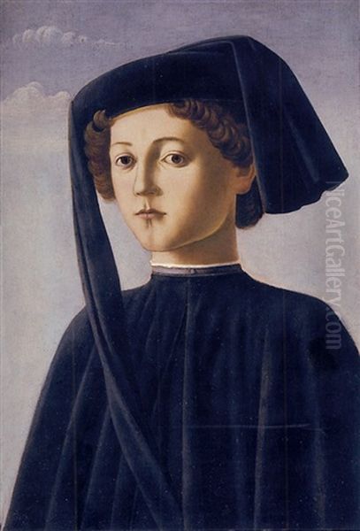 Portrait Of A Young Gentleman In A Black Coat And Black Cap Oil Painting by Francesco Botticini