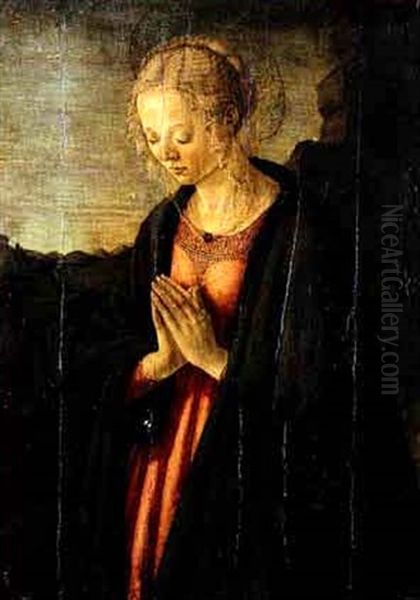 The Virgin In Prayer, A Distant Landscape Beyond Oil Painting by Francesco Botticini