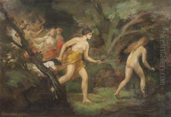 Diana On The Hunt Oil Painting by Hugo Boettinger