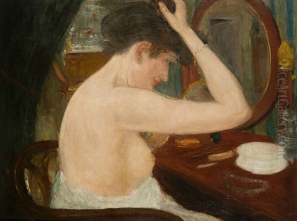 Femme A Sa Coiffeuse Oil Painting by Georges Alfred Bottini