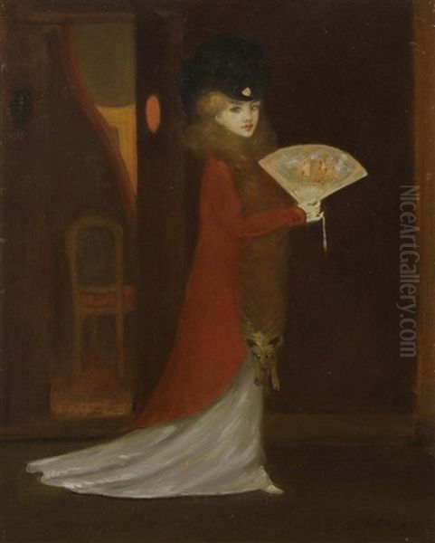 Femme Au Renard Et A L'eventail Oil Painting by Georges Alfred Bottini