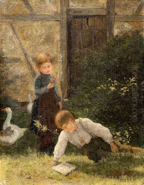 Kinder Auf Der Wiese Oil Painting by Oskar Boettjer