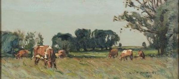 Cattle Grazing In A Meadow Oil Painting by Albert Ernest Bottomley