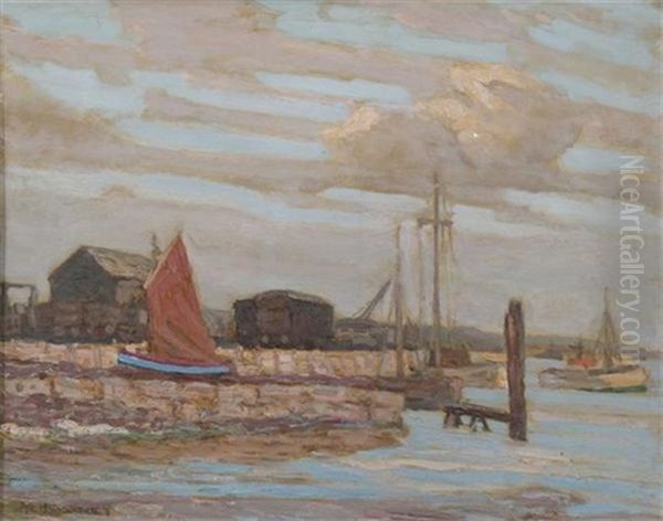 The Harbour, Rhyl Oil Painting by Albert Ernest Bottomley