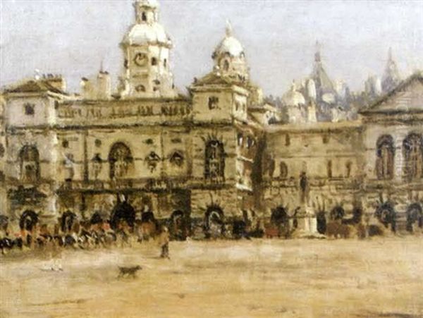 Horse Guards Parade, Whitehall, London Oil Painting by Albert Ernest Bottomley