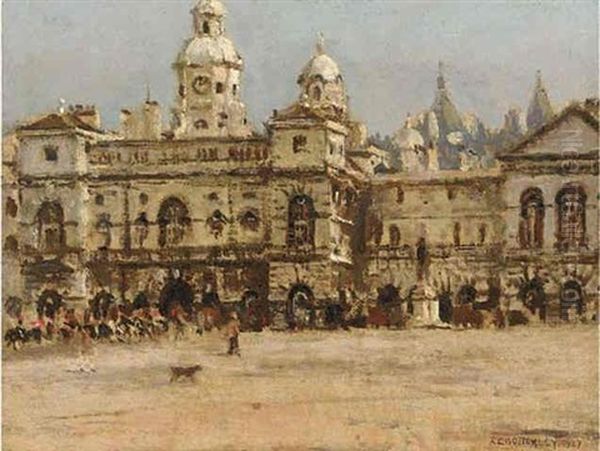 The Horseguards Parade, London Oil Painting by Albert Ernest Bottomley