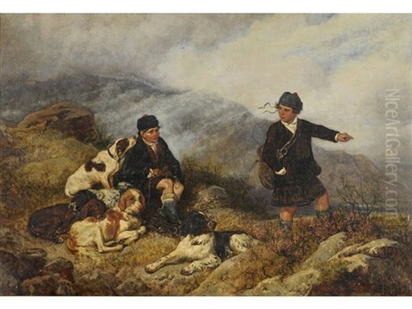 The Young Hunters Oil Painting by John William Bottomley