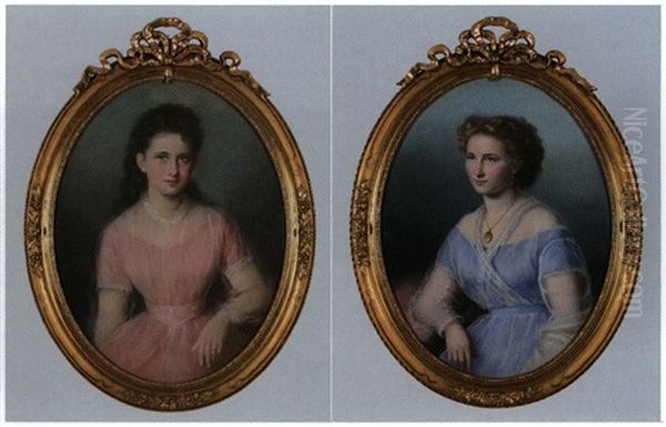 Portrait Eines Madchens Mit Percollier (+ Portrait Einer Jungen Dame Mit Medaillonanhanger, Smaller; Pair) Oil Painting by Anthonie Boubong