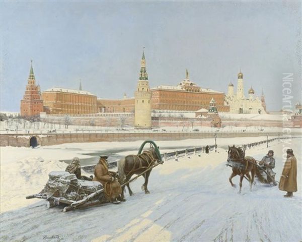 Vue Principale Du Kremlin, Moscou Oil Painting by Paul Louis Bouchard