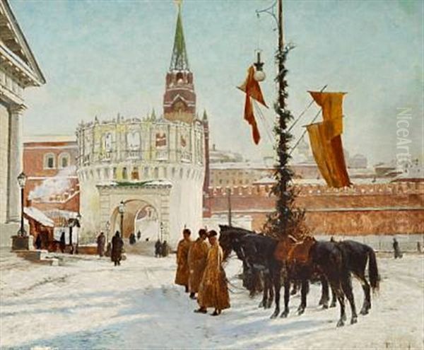 View Of Moscow, At The Entrance To The Kremlin Oil Painting by Paul Louis Bouchard