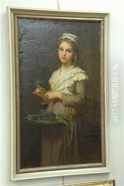 Young Maiden With Basket Of Flowers Oil Painting by Pierre Francois Bouchard