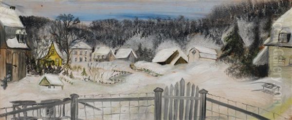 Village En Hiver Oil Painting by Simone Mary Bouchard